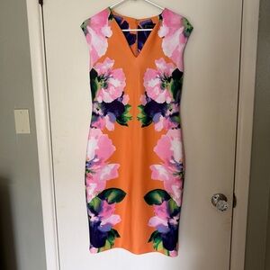New York & Company Spring Orange Floral Midi Dress